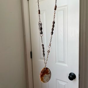 Steampunk bicycle chain necklace with agate stone
